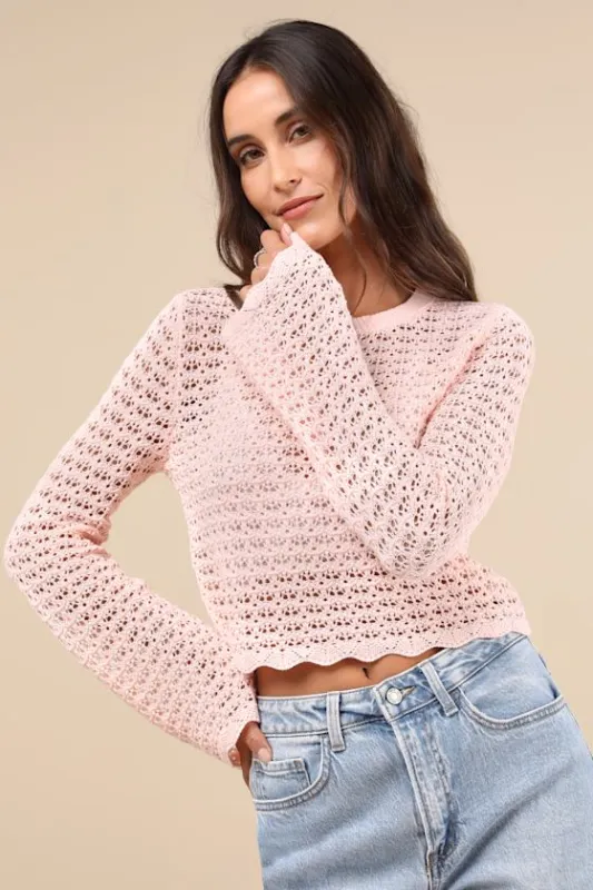 Stellar Sweetie Blush Pink Pointelle Knit Pullover Sweater sold by Lulus