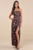 Demure Muse Plum Purple Floral Jacquard Strapless Maxi Dress sold by Lulus