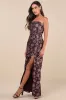 Demure Muse Plum Purple Floral Jacquard Strapless Maxi Dress sold by Lulus