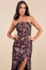Demure Muse Plum Purple Floral Jacquard Strapless Maxi Dress sold by Lulus