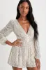 Watch Me Shine Champagne Sequin Plunge Long Sleeve Romper sold by Lulus