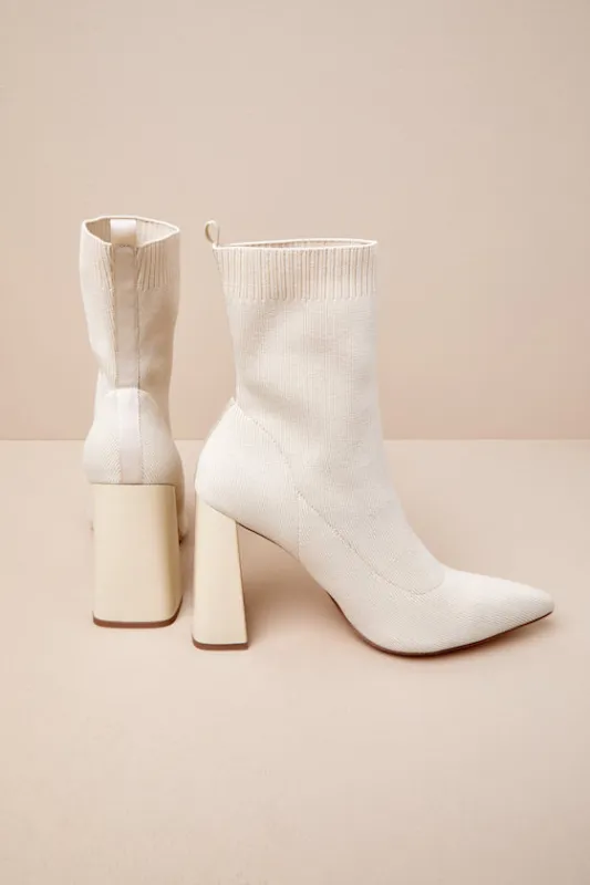 Feliciaa Almond Ribbed Knit Pointed-Toe Sock Boots sold by Lulus