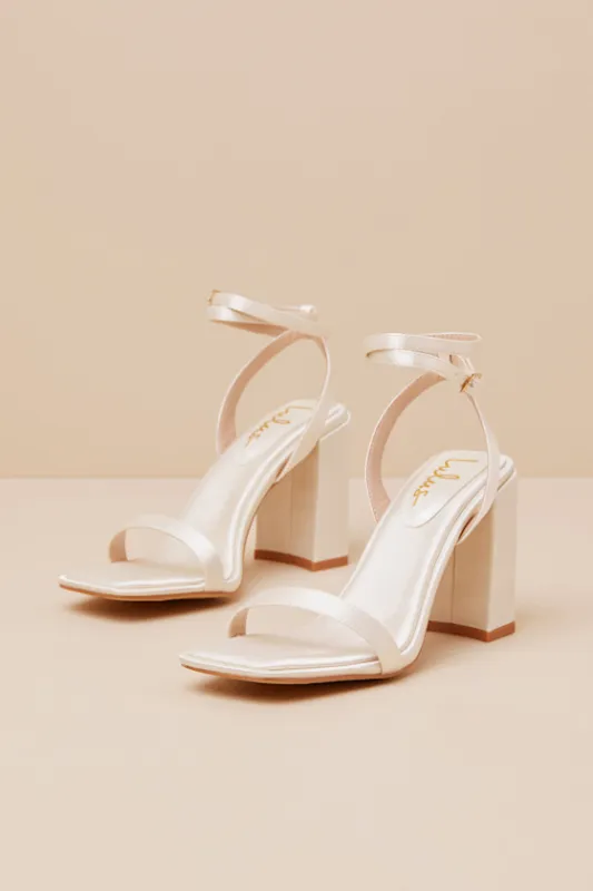 Akrisna Champagne Satin Ankle Strap High Heel Sandals sold by Lulus