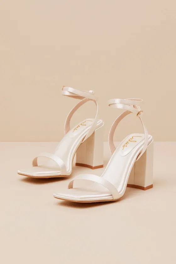 Akrisna Champagne Satin Ankle Strap High Heel Sandals sold by Lulus