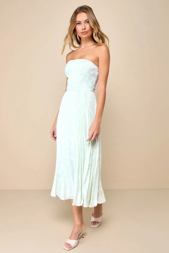 Perfectly Stunning Mint Green Jacquard Strapless Midi Dress sold by Lulus product image thumbnail 4
