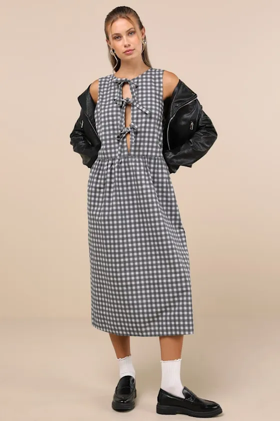 Prelith Black Gingham Tie-Front Midi Dress sold by Lulus product image thumbnail 2