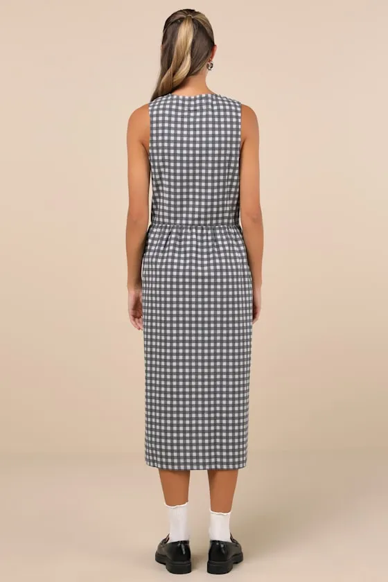 Prelith Black Gingham Tie-Front Midi Dress sold by Lulus product image thumbnail 3