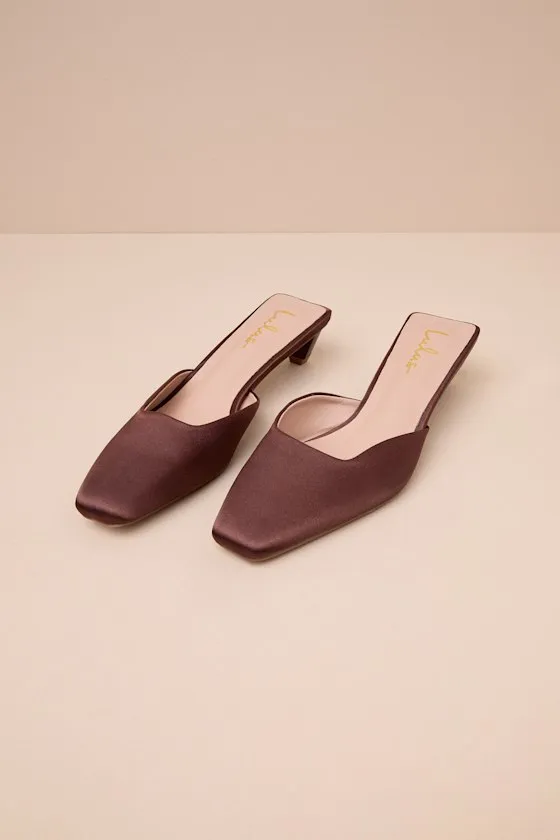 Auroette Chocolate Satin Kitten Heel Mule Pumps sold by Lulus product image thumbnail 2