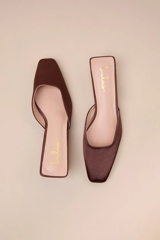 Auroette Chocolate Satin Kitten Heel Mule Pumps sold by Lulus product image thumbnail 3