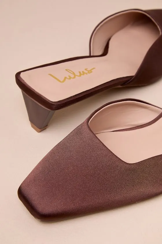 Auroette Chocolate Satin Kitten Heel Mule Pumps sold by Lulus product image thumbnail 4