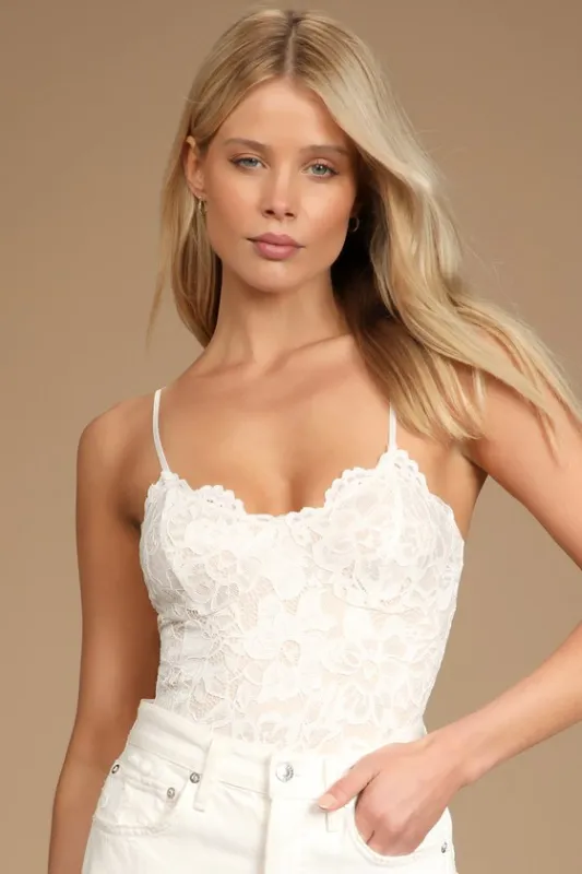 Midnight Romance Ivory Lace Bodysuit sold by Lulus