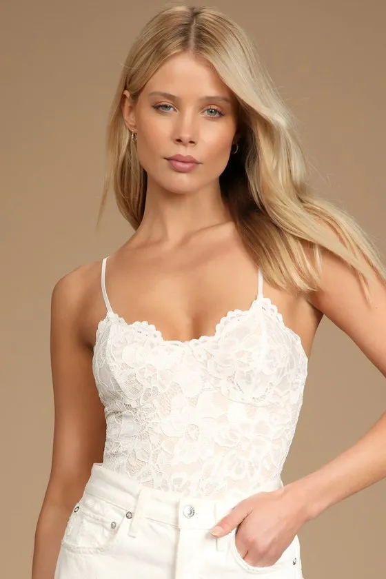 Midnight Romance Ivory Lace Bodysuit sold by Lulus