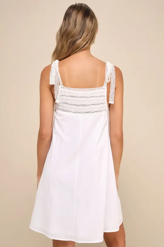 Breezy Beloved White Lace Tie-Strap Shift Mini Dress sold by Lulus product image thumbnail 3