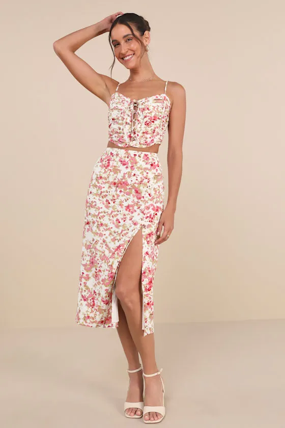 Mastered Elegance Ivory Multi Abstract Print Midi Skirt sold by Lulus