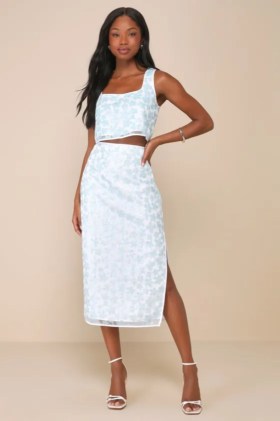 Trendy Sweetheart White and Blue Sequin Floral Cropped Tank Top sold by Lulus product image thumbnail 3