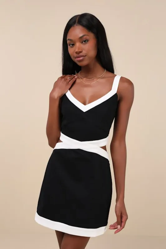 Nothing But Sweet Black Color Block Cutout Mini Dress sold by Lulus