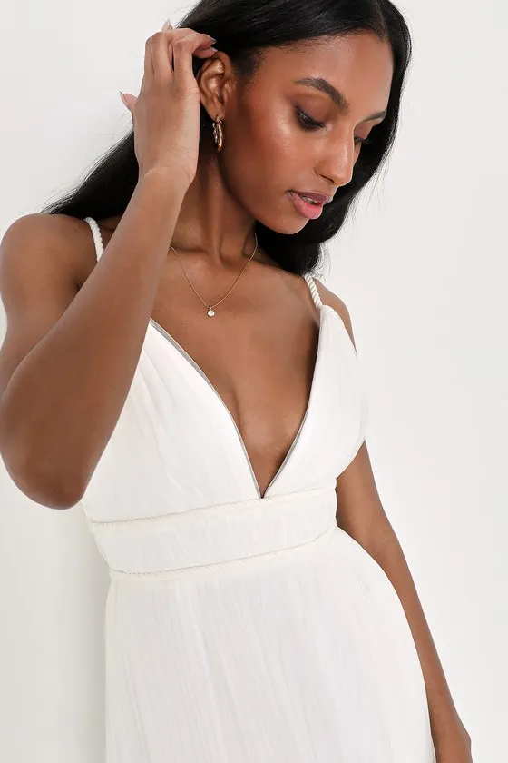 Sweet Goddess White Mesh Pleated Sleeveless Midi Dress sold by Lulus product image thumbnail 4