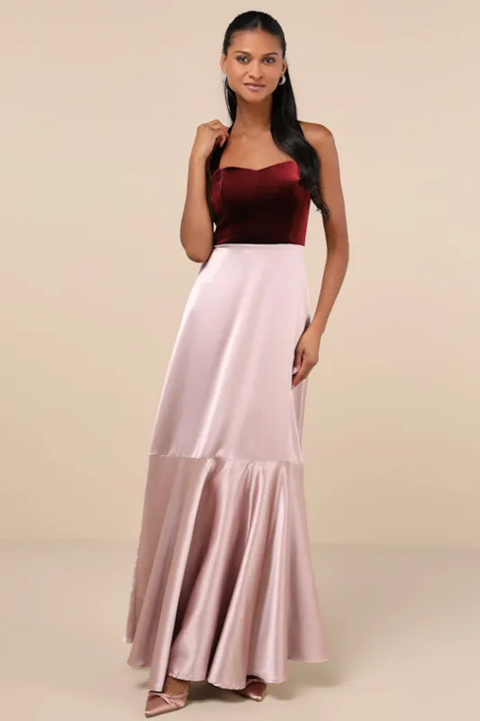 Mesmerizing Impression Mauve Pink Mixed Media Halter Maxi Dress sold by Lulus