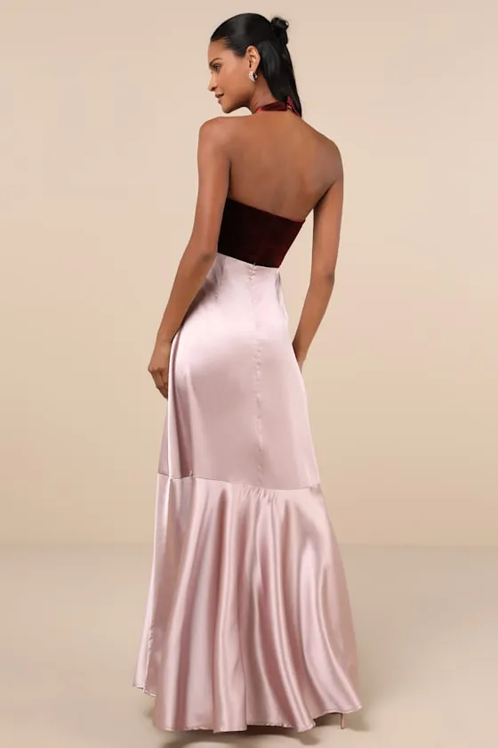Mesmerizing Impression Mauve Pink Mixed Media Halter Maxi Dress sold by Lulus product image thumbnail 2