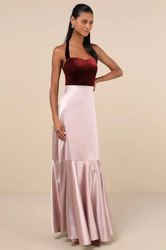 Mesmerizing Impression Mauve Pink Mixed Media Halter Maxi Dress sold by Lulus product image thumbnail 3