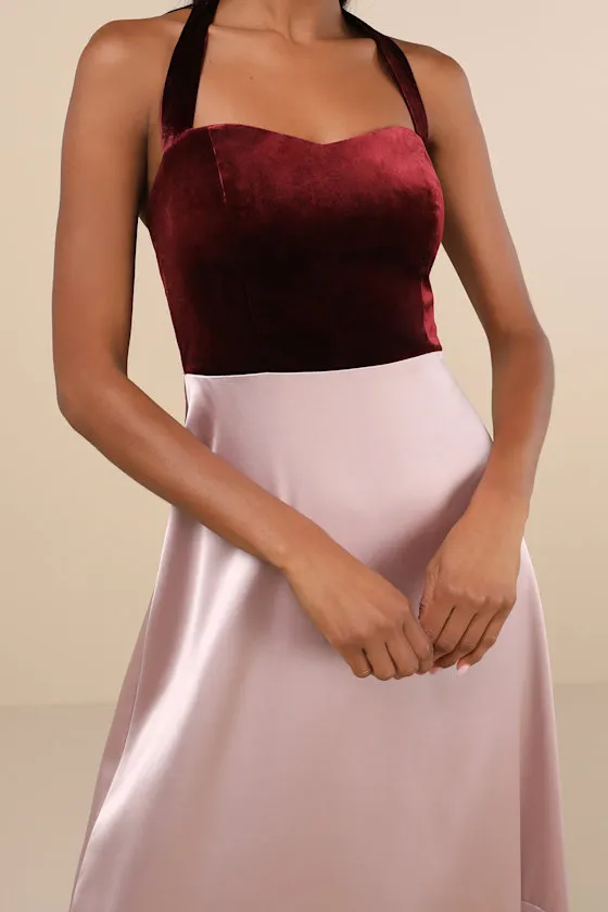 Mesmerizing Impression Mauve Pink Mixed Media Halter Maxi Dress sold by Lulus product image thumbnail 4