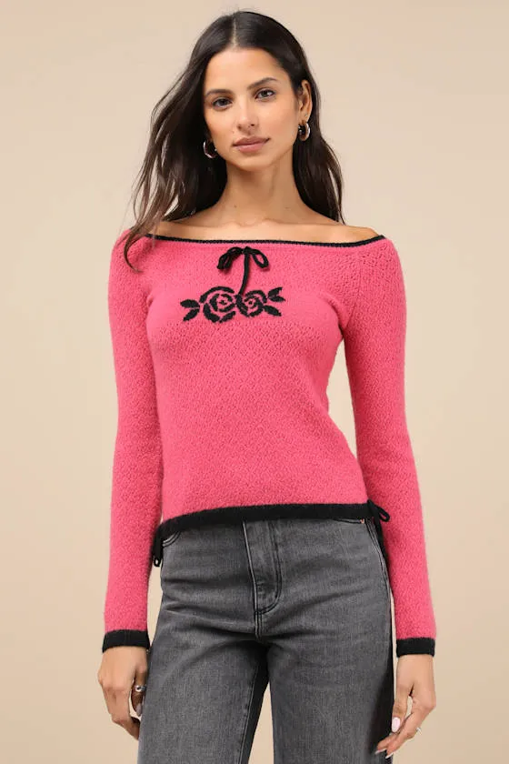 Rosy Posy Pink Off-the-Shoulder Sweater Top sold by Lulus