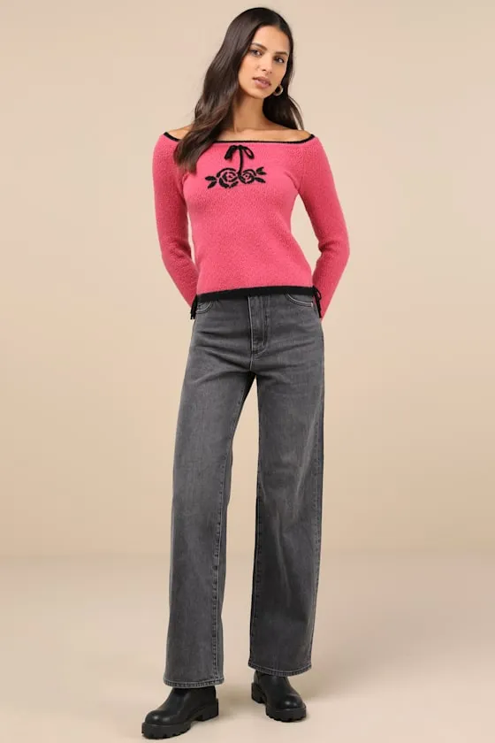 Rosy Posy Pink Off-the-Shoulder Sweater Top sold by Lulus product image thumbnail 3