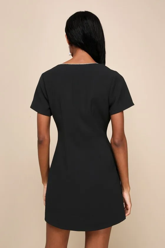 Charming Sparkle Black Rhinestone Bow Short Sleeve Mini Dress sold by Lulus product image thumbnail 3