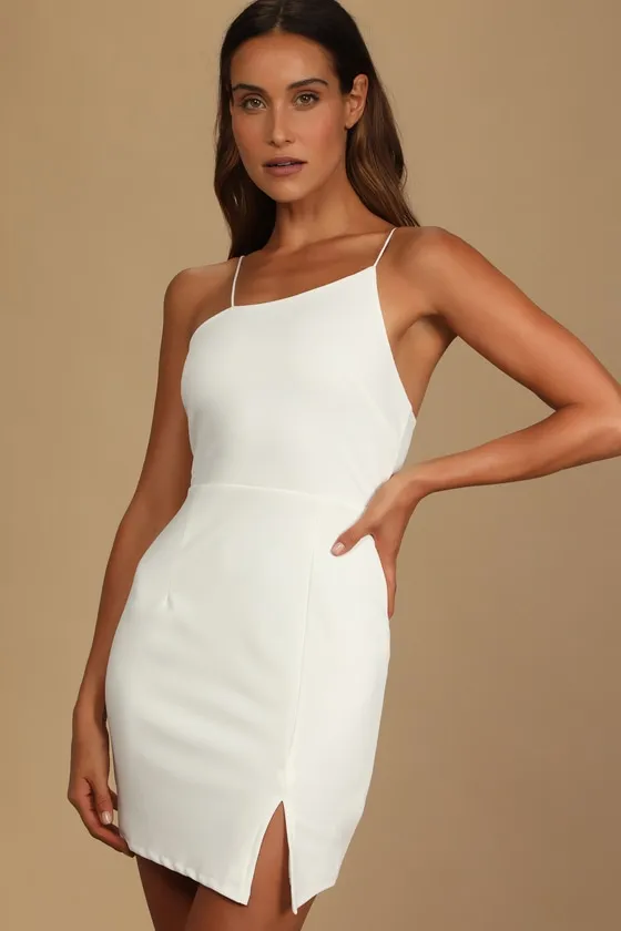 Party for Two Ivory Asymmetrical Bodycon Mini Dress sold by Lulus product image thumbnail 2
