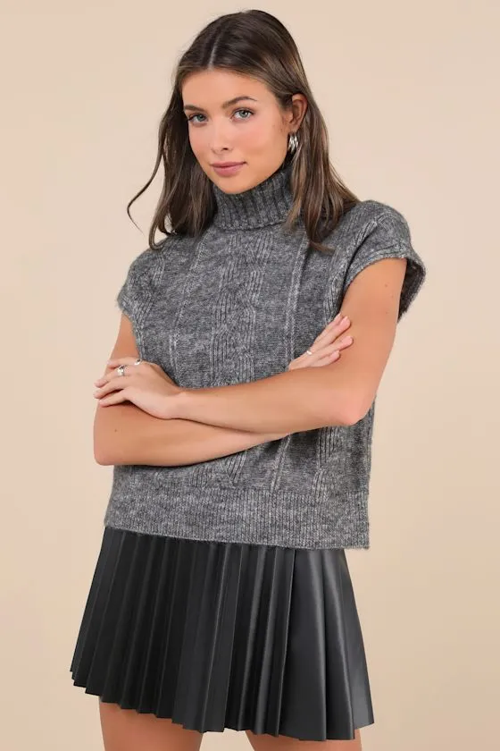 Luxe Coziness Heather Charcoal Cable Knit Oversized Sweater Top sold by Lulus