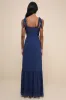 Truly Gorgeous Dark Blue Ruffled Bustier Tie-Strap Maxi Dress sold by Lulus