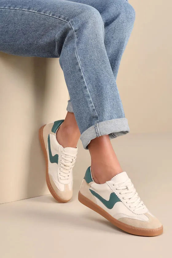 Notice White and Green Leather Color Block Lace-Up Sneakers sold by Lulus