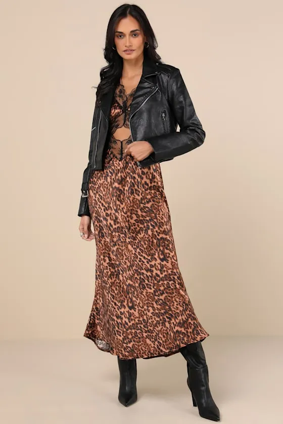 Kelsey Brown Leopard Print Satin Lace Cutout Midi Dress sold by Lulus product image thumbnail 2