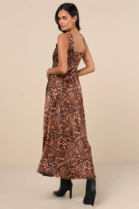 Kelsey Brown Leopard Print Satin Lace Cutout Midi Dress sold by Lulus product image thumbnail 4