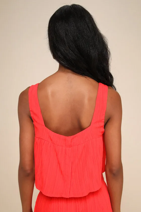 Coolest Allure Coral Red Textured Square Neck Cropped Tank Top sold by Lulus product image thumbnail 3