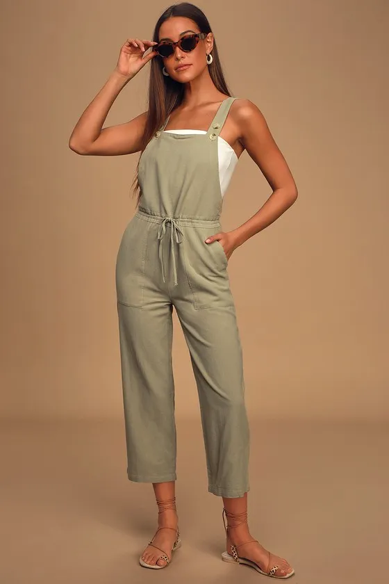 Verona Sage Green Drawstring Wide-Leg Jumpsuit sold by Lulus product image thumbnail 2