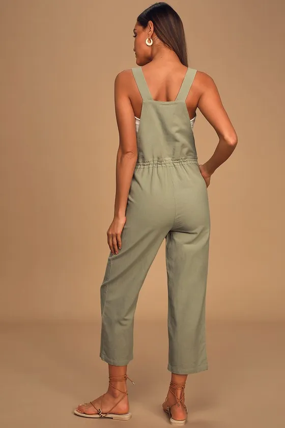 Verona Sage Green Drawstring Wide-Leg Jumpsuit sold by Lulus product image thumbnail 3