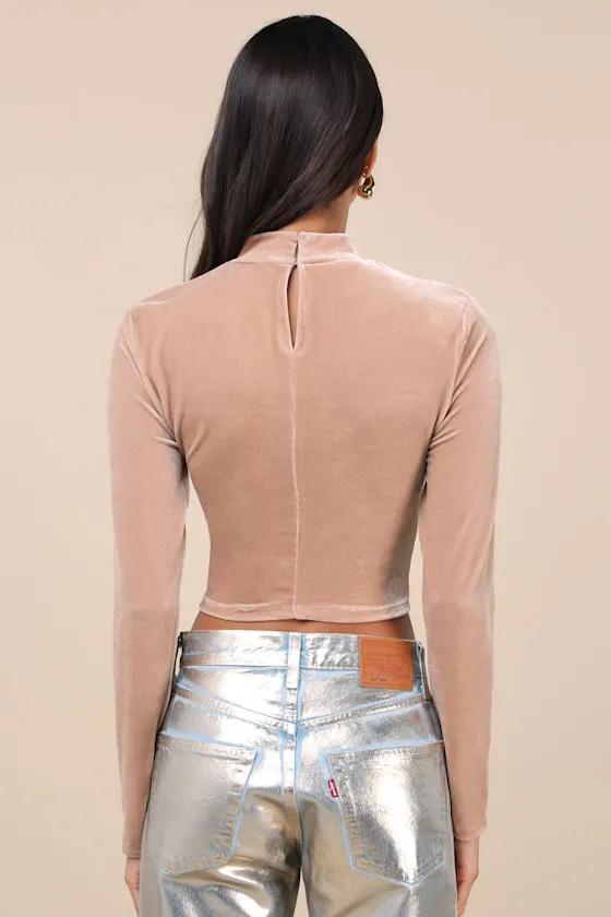 Lucky Moments Beige Velvet Drawstring Cutout Crop Top sold by Lulus product image thumbnail 2