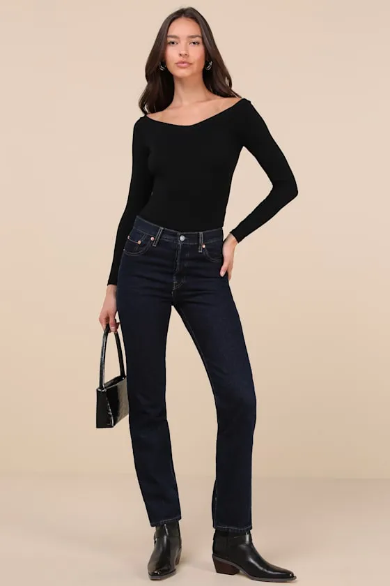 Simply Polished Black Ribbed Off-the-Shoulder Bodysuit sold by Lulus product image thumbnail 2