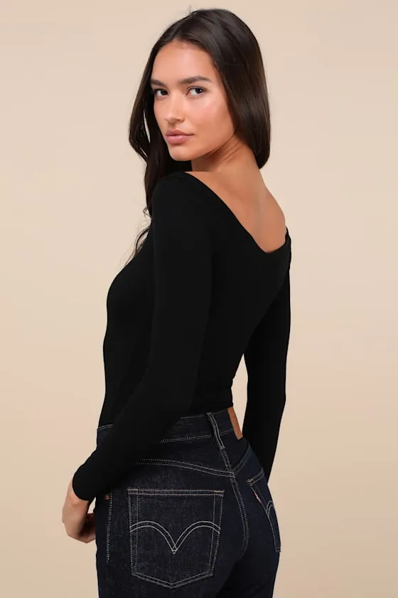 Simply Polished Black Ribbed Off-the-Shoulder Bodysuit sold by Lulus product image thumbnail 3