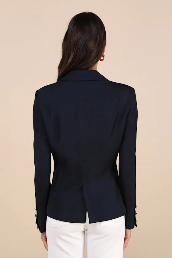 Major Poise Navy Blue Twill Double-Breasted Blazer sold by Lulus product image thumbnail 3