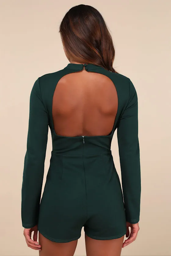 Undeniably Stylish Emerald Backless Long Sleeve Skort Romper sold by Lulus product image thumbnail 2