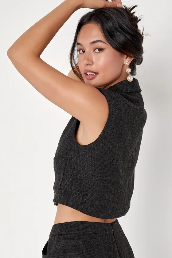 Perfect Company Black Tweed Sleeveless Cropped Blazer sold by Lulus product image thumbnail 3