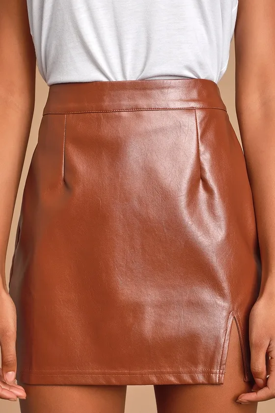 Corte Brown Vegan Leather Mini Skirt sold by Lulus product image thumbnail 3