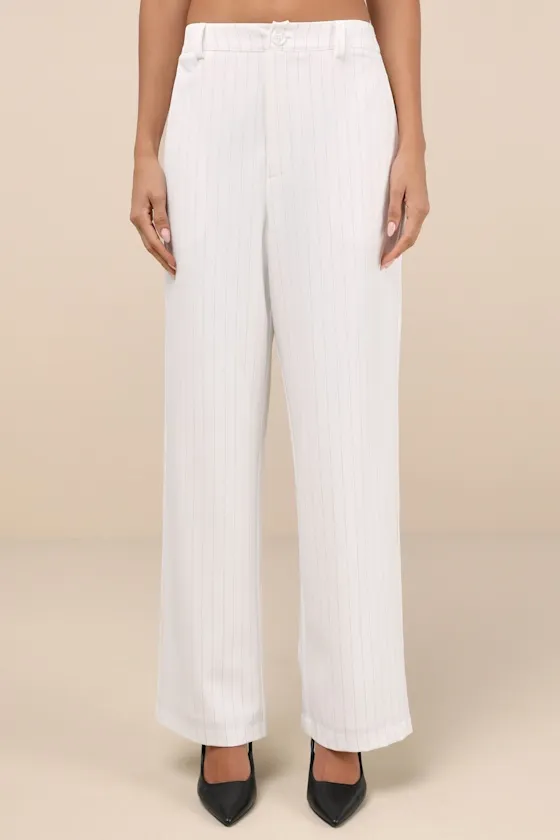 Chic Viewpoint White Pinstriped Straight Leg Trousers sold by Lulus product image thumbnail 2