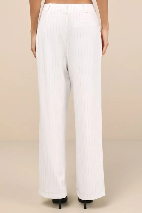 Chic Viewpoint White Pinstriped Straight Leg Trousers sold by Lulus product image thumbnail 3
