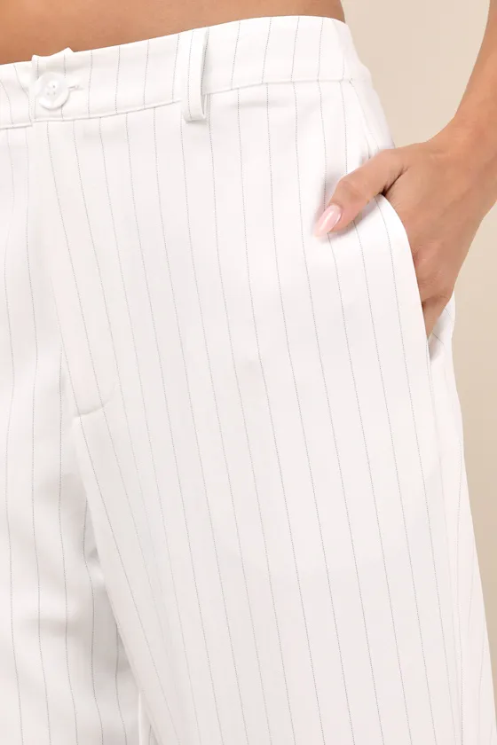 Chic Viewpoint White Pinstriped Straight Leg Trousers sold by Lulus product image thumbnail 4