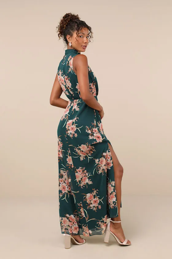 Classic Elegance Emerald Floral Mock Neck Maxi Dress sold by Lulus product image thumbnail 2