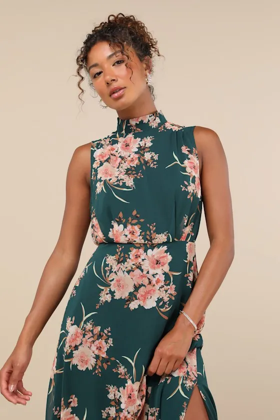 Classic Elegance Emerald Floral Mock Neck Maxi Dress sold by Lulus product image thumbnail 3