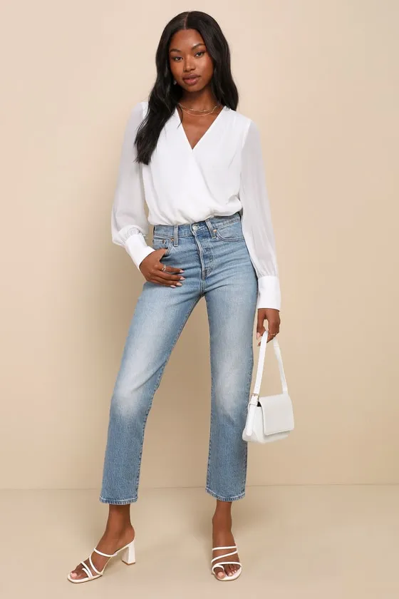 Sophisticated Aspect Ivory Chiffon Surplice Long Sleeve Bodysuit sold by Lulus product image thumbnail 3